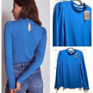 NWT Boden Supersoft Frill Detail Top Ruffles Long Sleeve Royal Blue Size 10 NEW